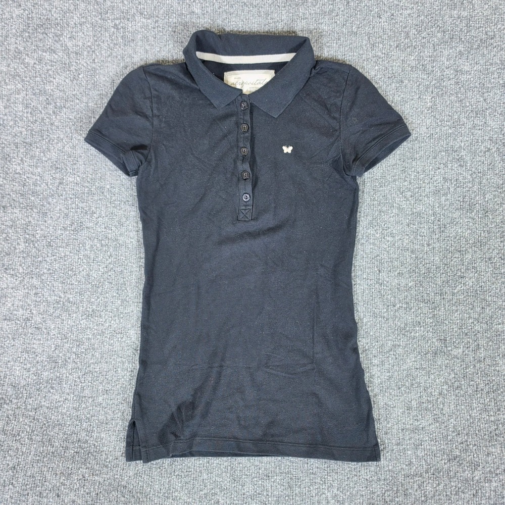 Y2K 2000s Aeropostale Womens Navy Blue Short Sleeve Polo Shirt Butterfly Size S